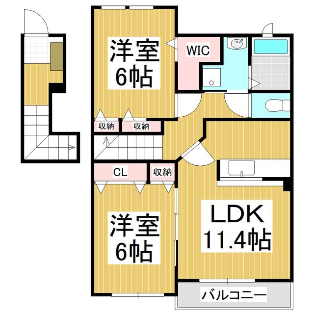 ブルーラグーン I(2LDK/2階)の間取り写真