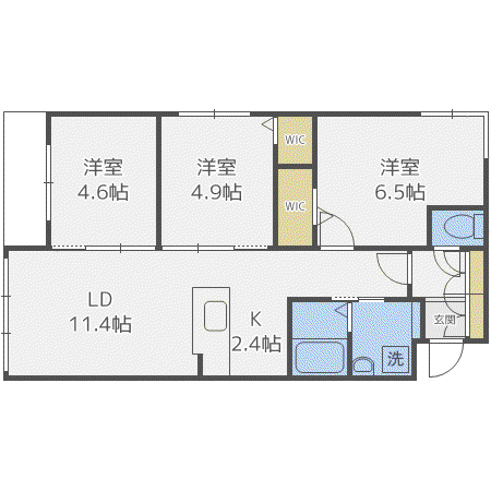 グランツ山鼻169(3LDK/3階)の間取り写真