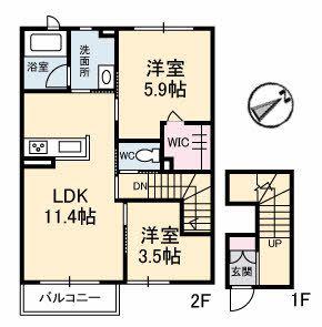 カサクレシアVI(2LDK/2階)の間取り写真
