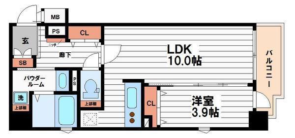 アヴェニール北浜(1LDK/6階)の間取り写真
