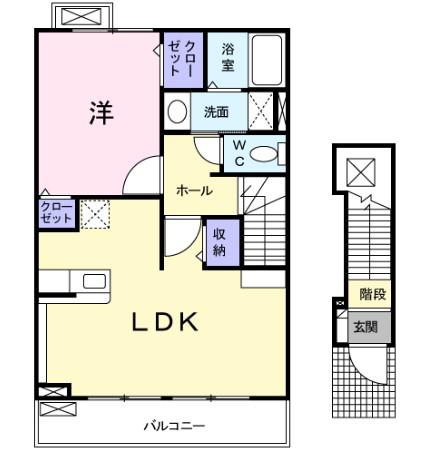 スカイハイツ1号館(1LDK/2階)の間取り写真