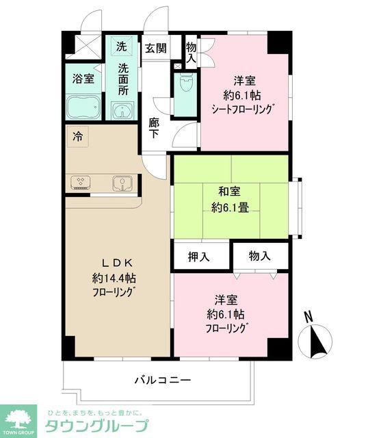 パーシモンヒルズ桜本町(3LDK/5階)の間取り写真