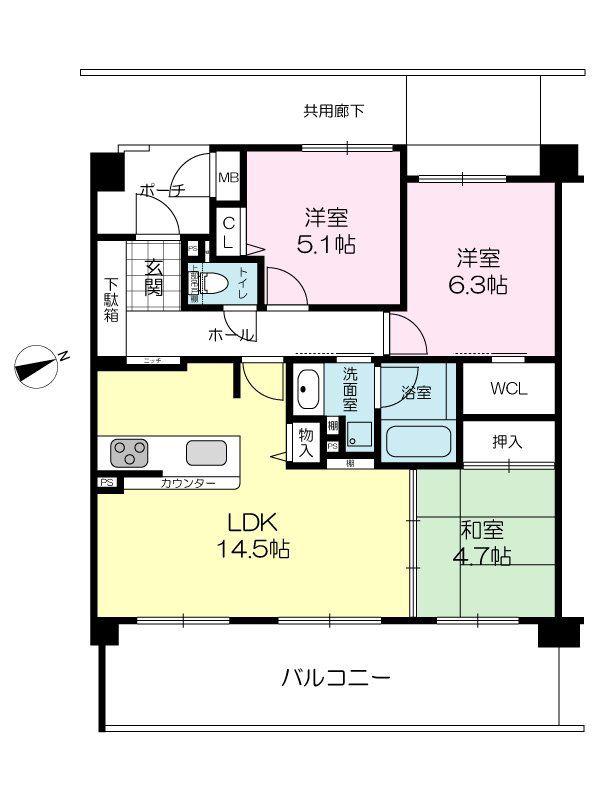 リベール姫路サウススクエア(3LDK/2階)の間取り写真