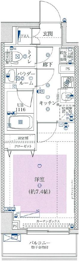 ユリカロゼ西新井(1K/7階)の間取り写真