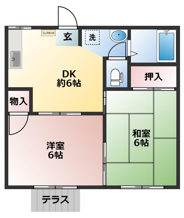 レーベンハイム(2DK/1階)の間取り写真