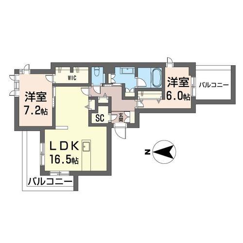ウィズプラス浦和美園ウエストA棟(2LDK/2階)の間取り写真