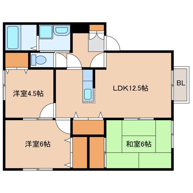 パナハイツミワA棟(3LDK/2階)の間取り写真