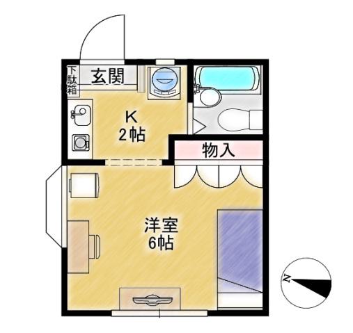 新都心ハイツ(1K/2階)の間取り写真