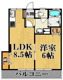 パラツィーナ二見(1LDK/4階)の間取り写真
