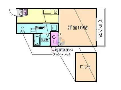 アドミール豊中(1K/4階)の間取り写真