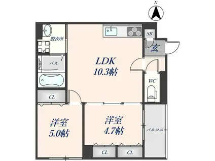 クリエオーレ花園西町(2LDK/2階)の間取り写真