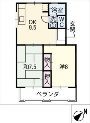 箕ノ手ハイツB棟(2DK/3階)の間取り写真