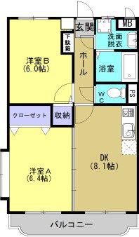 Y.M.TERAUCHI(2DK/1階)の間取り写真
