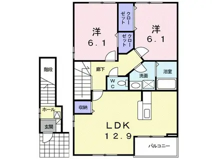 パラム参番館(2LDK/2階)の間取り写真