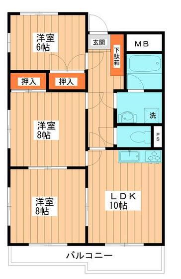 グランディール・アン B(3LDK/2階)の間取り写真
