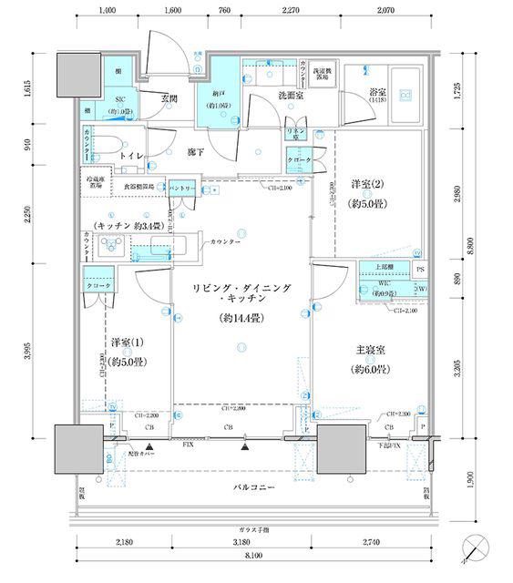 パークタワー勝どき ミッド棟(3LDK/22階)の間取り写真