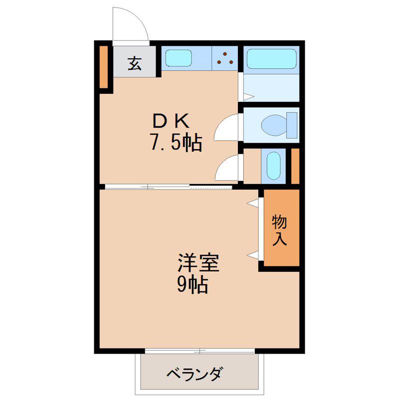 ウインザー今泉A(1DK/2階)の間取り写真