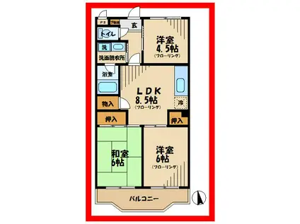 飛田給ハイツ(3LDK/3階)の間取り写真