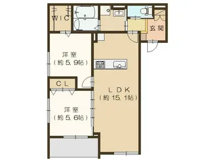 MAISON BRIGHTWOOD UN(2LDK/1階)の間取り写真