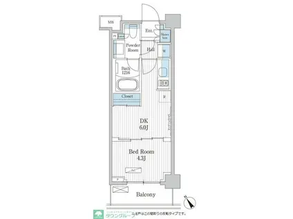 パークアクシス門前仲町テラス(1DK/4階)の間取り写真