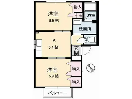 シャロン II棟(2K/2階)の間取り写真