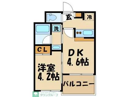 ガーラ・アヴェニュー調布(1DK/4階)の間取り写真