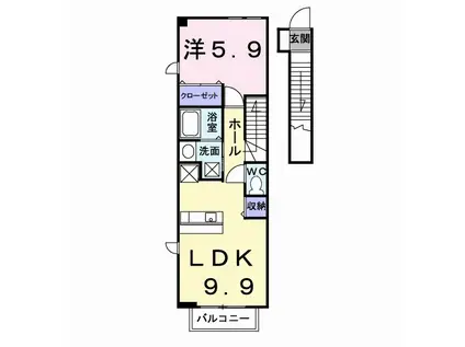 デュエル ミサキC(1LDK/2階)の間取り写真