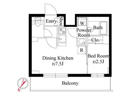 ハーモニーレジデンス新宿余丁町ザ・ガーデン(1DK/5階)の間取り写真
