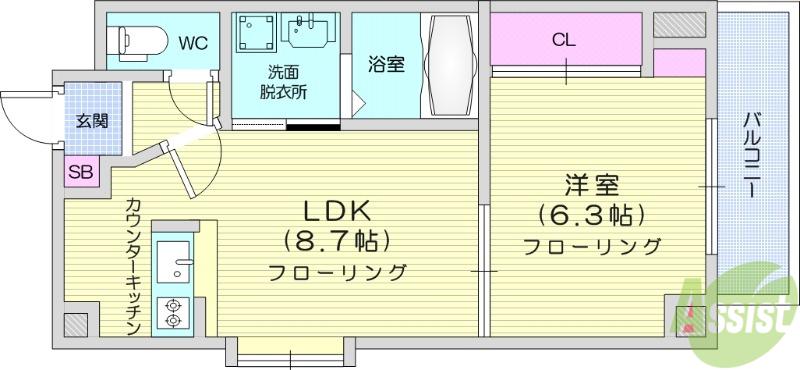 ガーデンロッジⅠ(1LDK/6階)の間取り写真