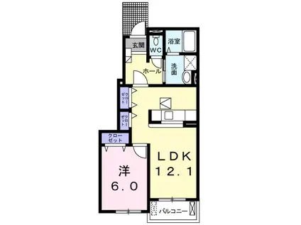 ソラボレB(1LDK/1階)の間取り写真