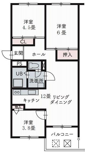 芦屋浜高層(3LDK/4階)の間取り写真