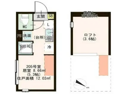 アーバンレジデンス杉並(ワンルーム/2階)の間取り写真