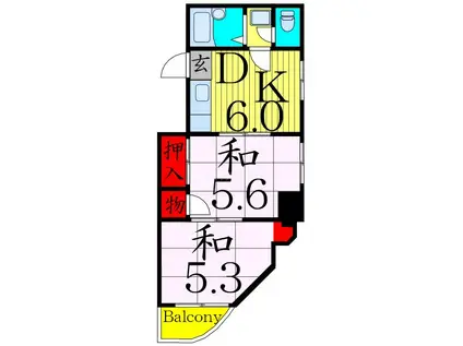 サンハイツ荒川(2DK/3階)の間取り写真