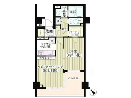 パークホームズ白金高輪アーバンレジデンス(1LDK/1階)の間取り写真