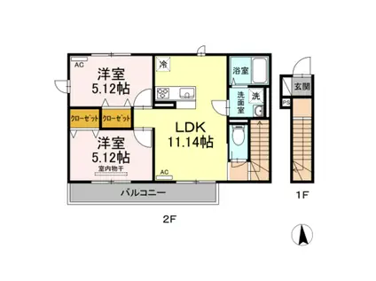 プランドール西武(2LDK/2階)の間取り写真