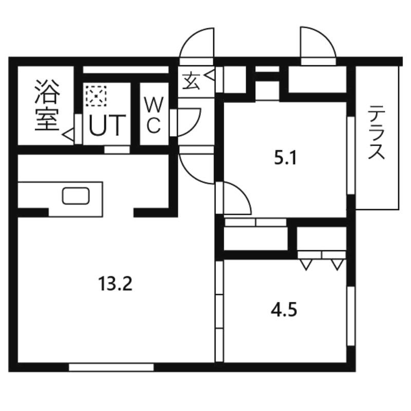 ミカエルアルファ(2LDK/1階)の間取り写真