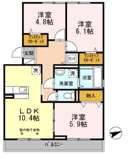 セジュールアカネ B棟(3LDK/2階)の間取り写真