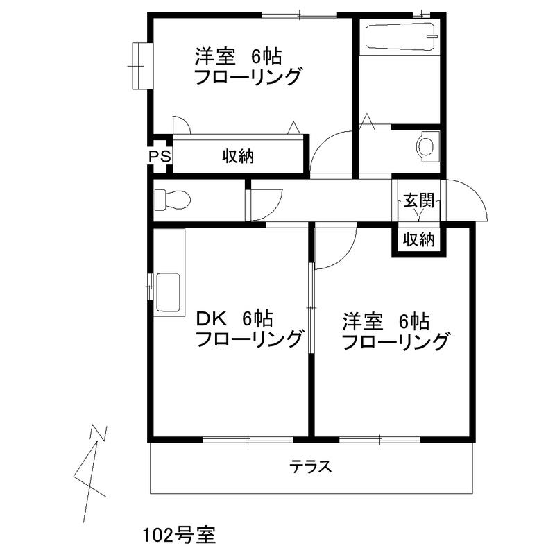 グリューネハイム深大寺(2DK/1階)の間取り写真