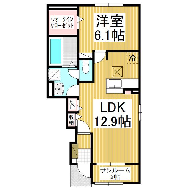 アグレアーブルB(1LDK/1階)の間取り写真