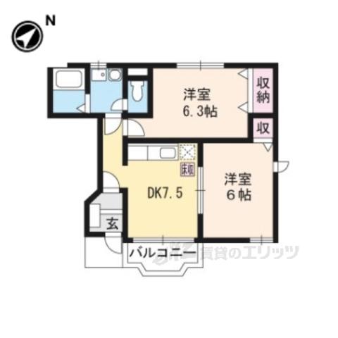 カルフールⅡ(2DK/1階)の間取り写真
