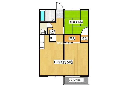 鍋島グリーンハイツ D棟(2DK/2階)の間取り写真