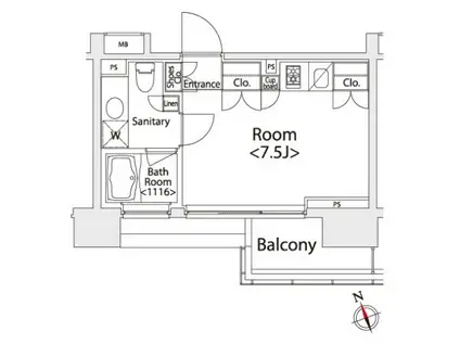 カスタリア戸越(ワンルーム/7階)の間取り写真