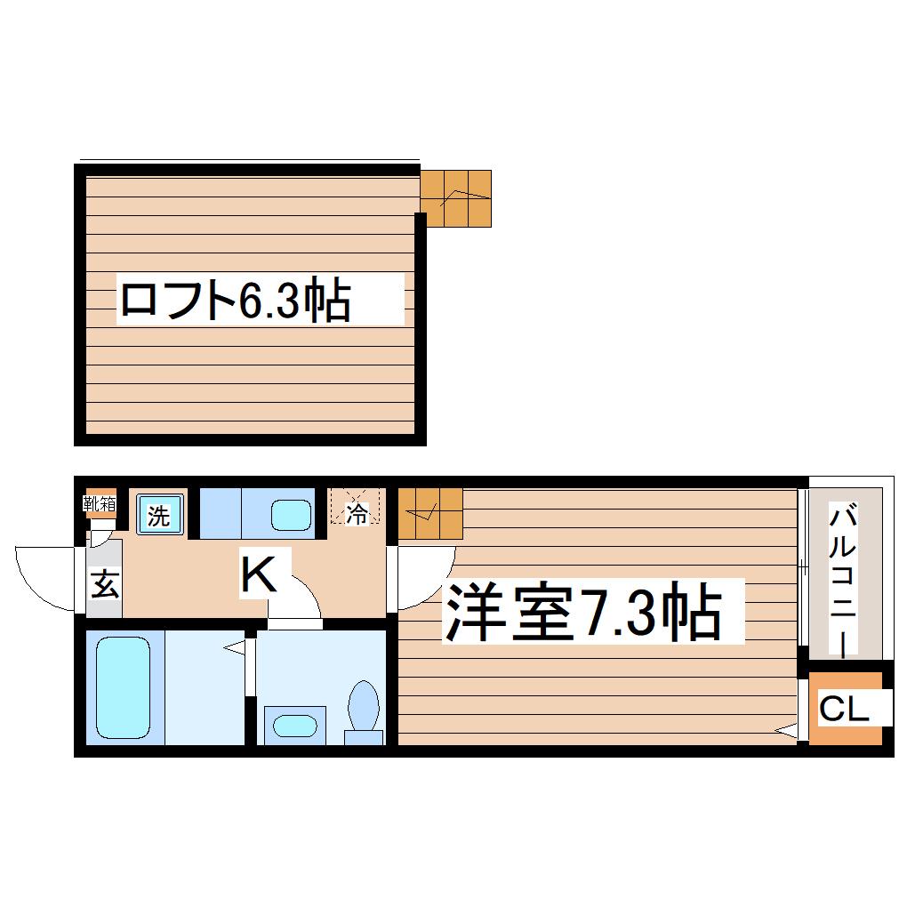 仙台市地下鉄南北線 河原町駅(宮城) 徒歩12分 2階建 築19年(1K/2階)の間取り写真