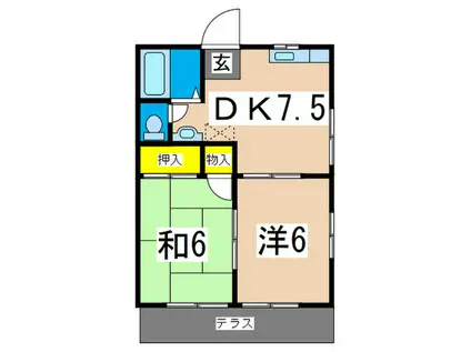 ハイムマルチョウ B棟(2DK/1階)の間取り写真