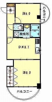 アサヒツインハイツ(2LDK/3階)の間取り写真
