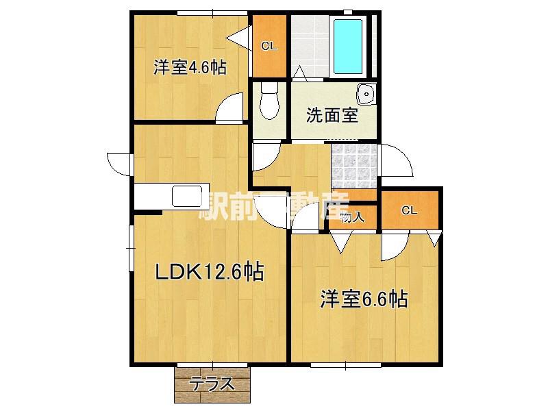 ヴェルディYAMATO B(2LDK/1階)の間取り写真