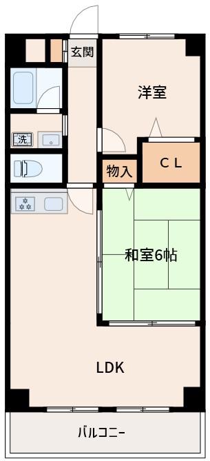 北大阪ハイツ(2LDK/6階)の間取り写真
