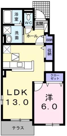 ルーベル論田C(1LDK/1階)の間取り写真