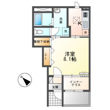 江南市野白町 アパート(1K/1階)の間取り写真