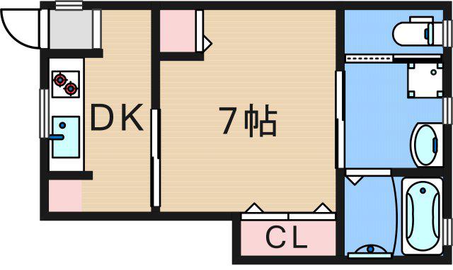 くるみハイツ浜口東(1K/1階)の間取り写真
